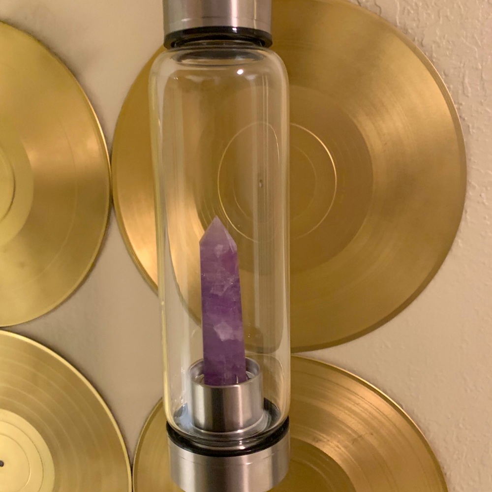 Amethyst glass water bottle